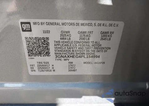 2023 Chevrolet Equinox Fwd Ls из США, поврежденный, VIN 3GNAXHEG4PL154994